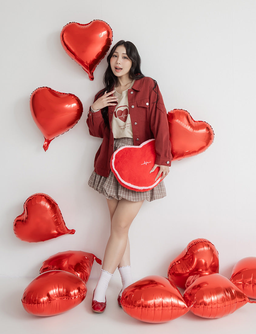 Heartbeat Applique Embroidered Oversized Denim Jacket (Unisex)