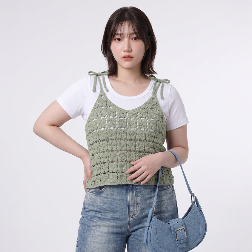 Japanese-Inspired Crochet Grid Plus Size  Vest