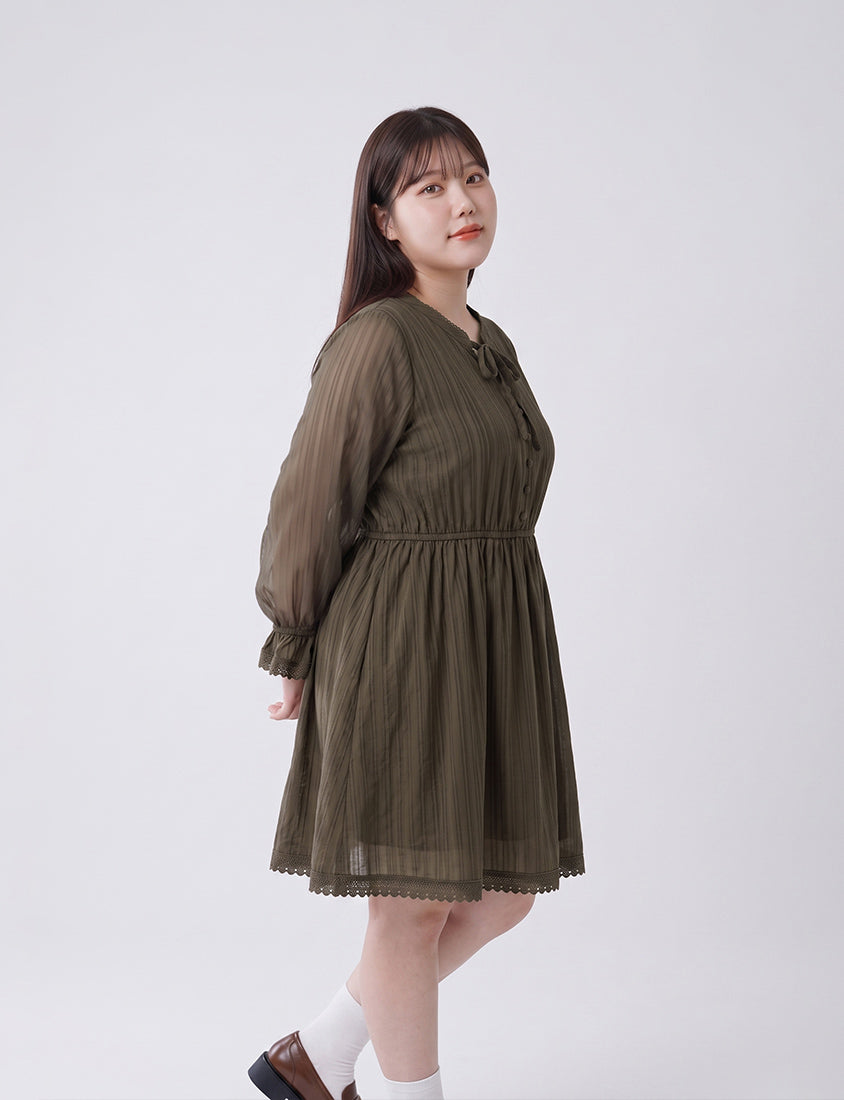 Vintage Lace Cinched Waist Plus Size Mini Dress