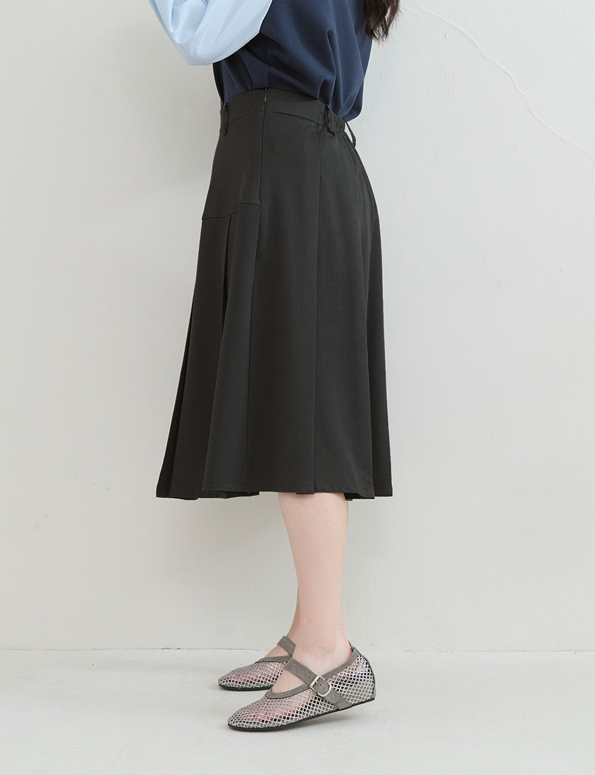 Preppy Wide Pleated Plus Size Midi Skirt