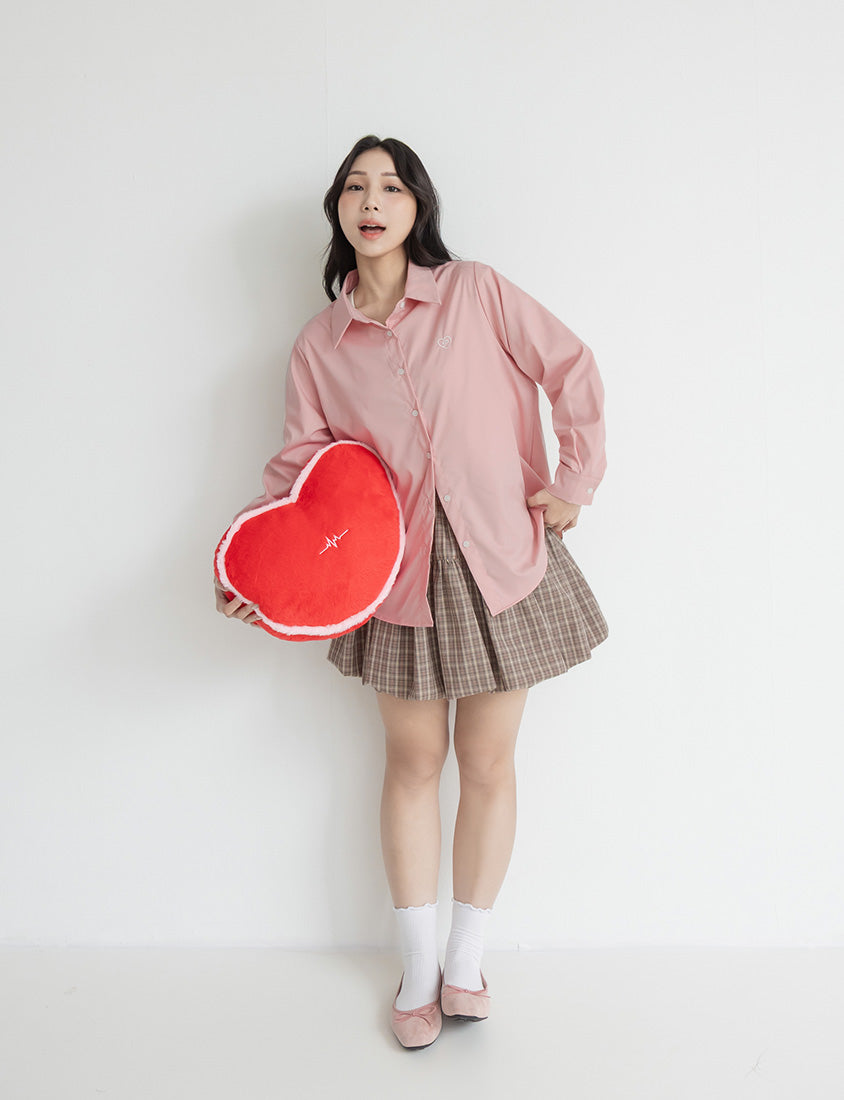 Heart Logo Embroidered Oversized Boyfriend Plus Size Shirt