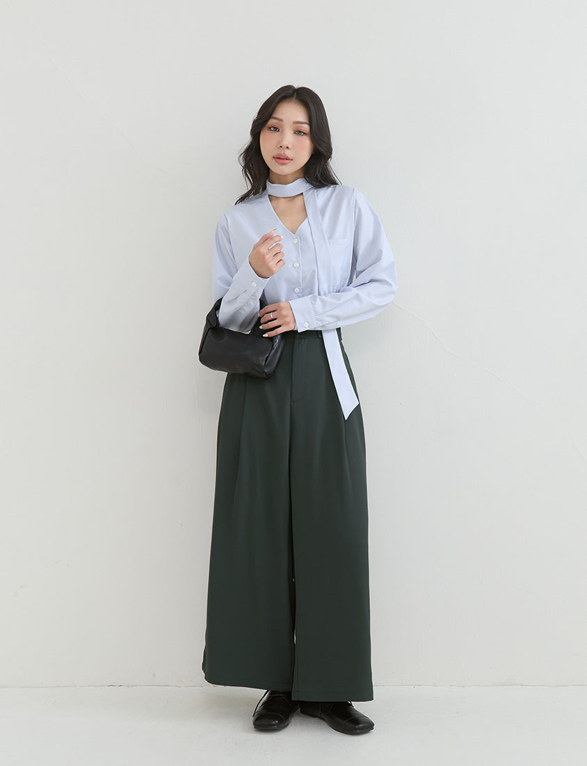 Asymmetrical Waist Pleated Chiffon Wide Leg Plus Size Pants