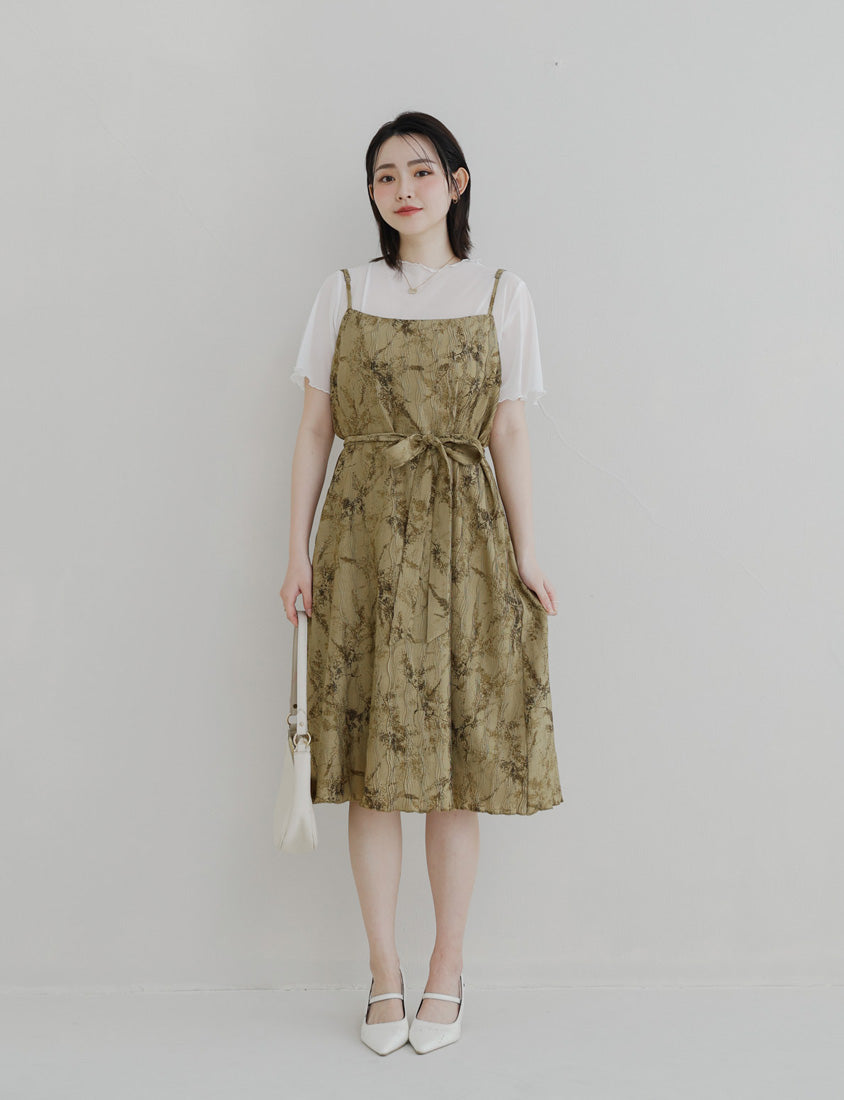 MISS. Wavy Textured Adjustable Strap Plus Size Dress (with Belt)