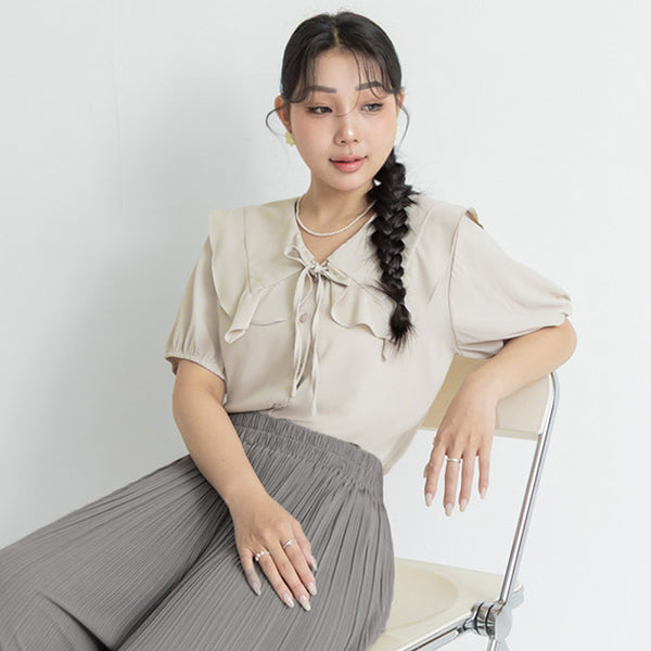 MISS. Ruffle Collar Chiffon Plus Size Shirt