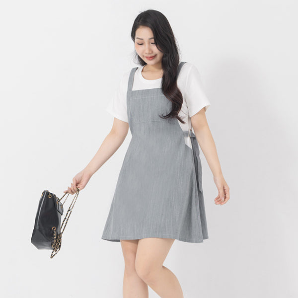 Denim Faux Two Piece Cloud Cotton Plus Size Mini Dress
