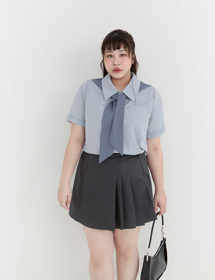 MISS. Morandi Faux Two Piece Plus Size Shirt (With Shawl)