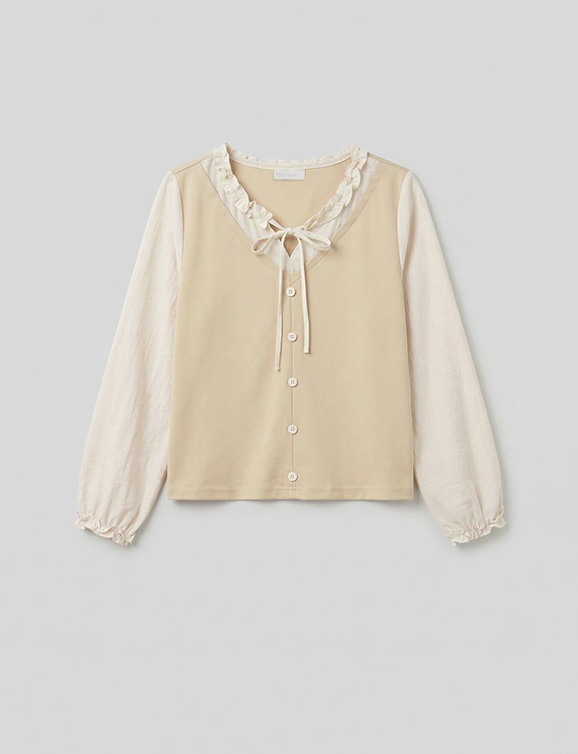 Romantic Ruffle Collar Faux Two Piece Plus Size Top
