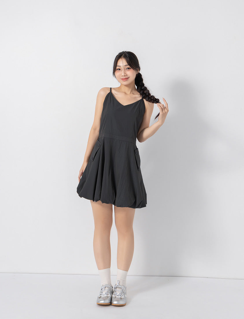 Cute Bubble Hem Adjustable Strap Plus Size Mini Dress