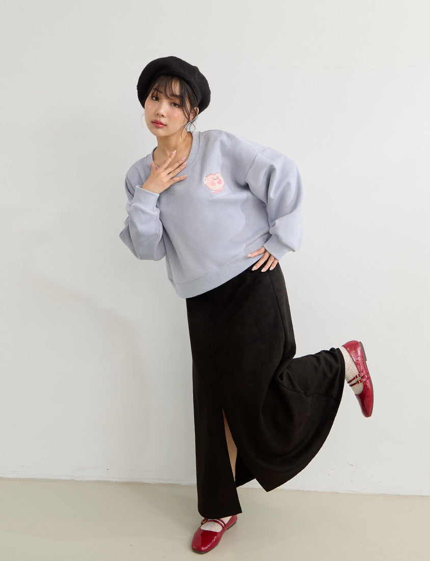 Suede Mittens Embroidered Plus Size Cropped Sweatshirt (Little Heart Collab)