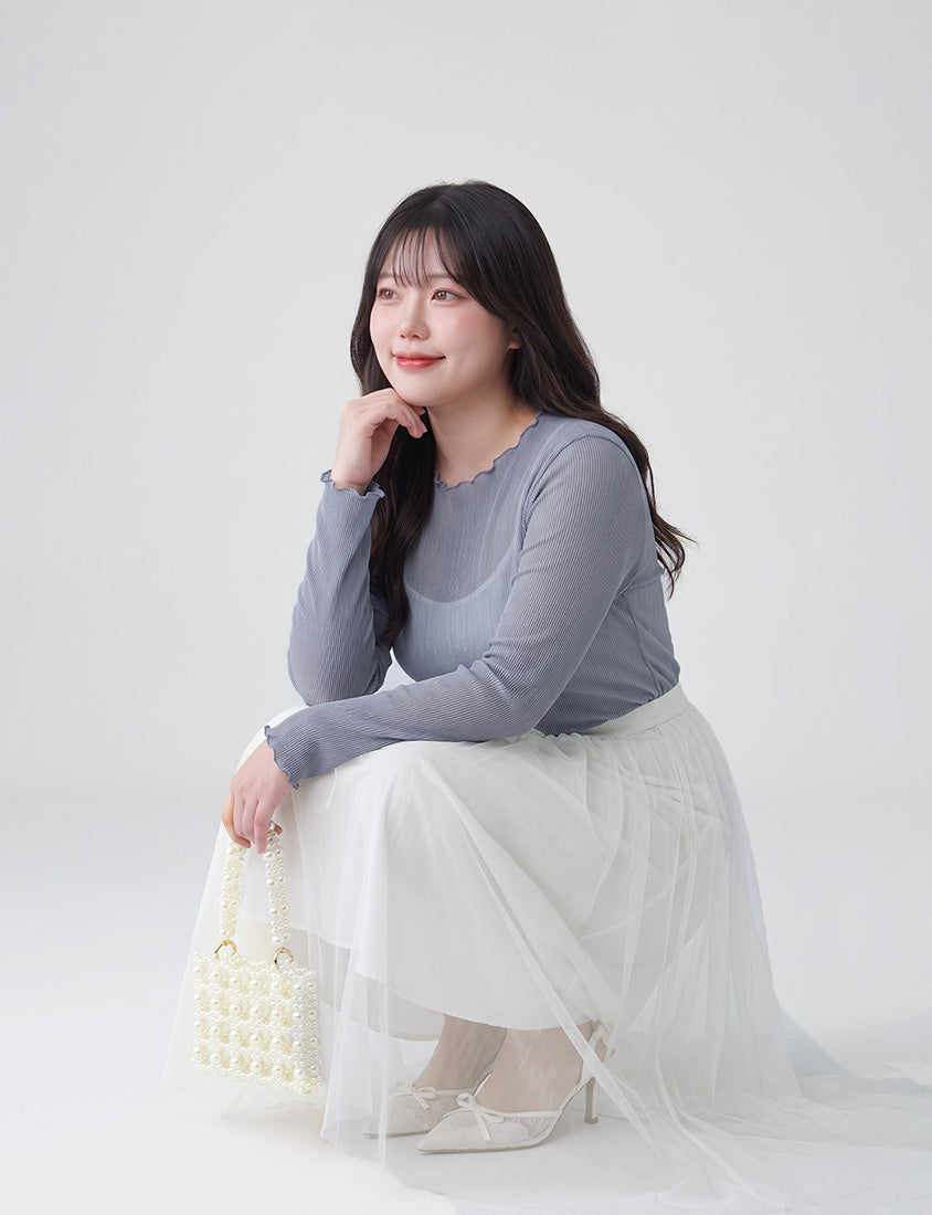 MISS. Ethereal Crinkle Sheer Mock-Neck Plus Size Top