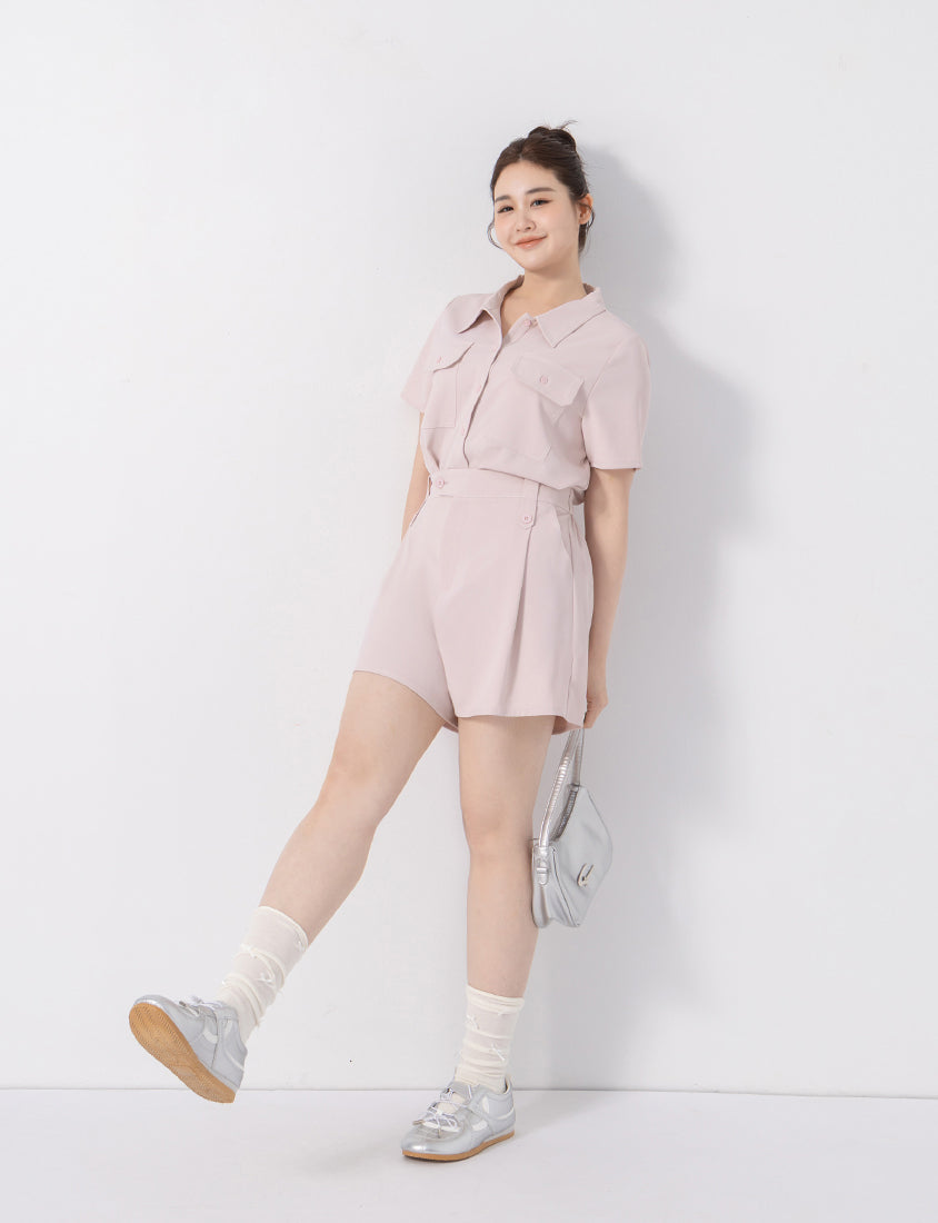 Contrast Stitch Lightweight Utility Chiffon Plus Size Shorts