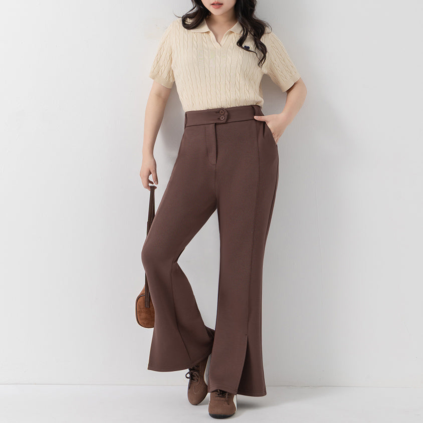 QQ Yogurt Touch Cotton Asymmetric Double-Button Plus Size Flare Pants