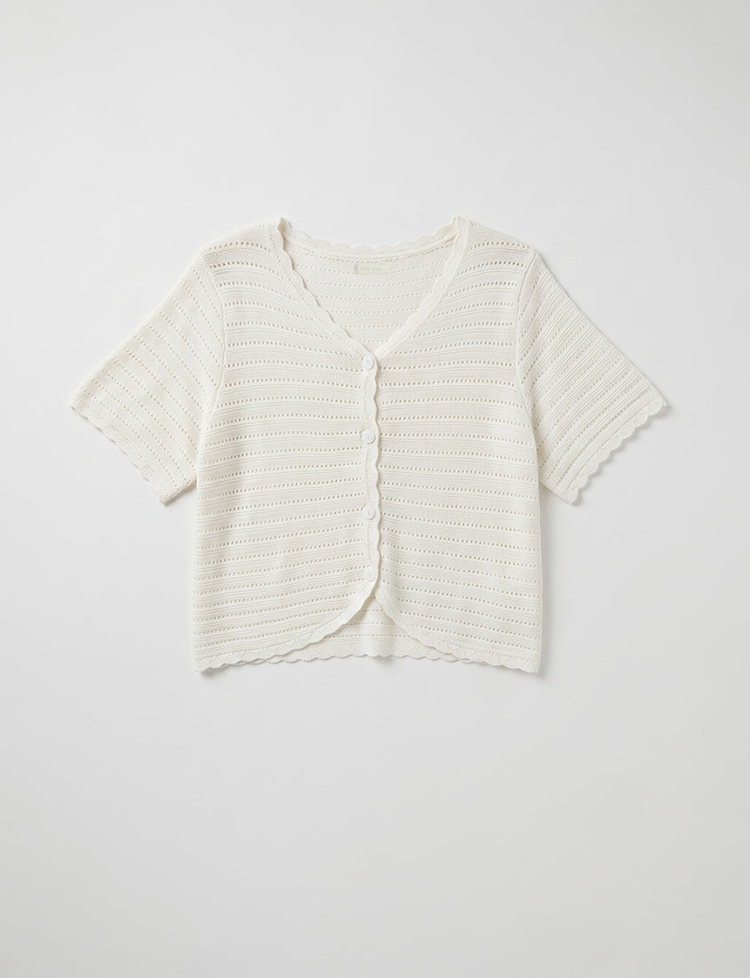 Cute Frill Trim Cutout Cropped Knit Plus Size Cardigan