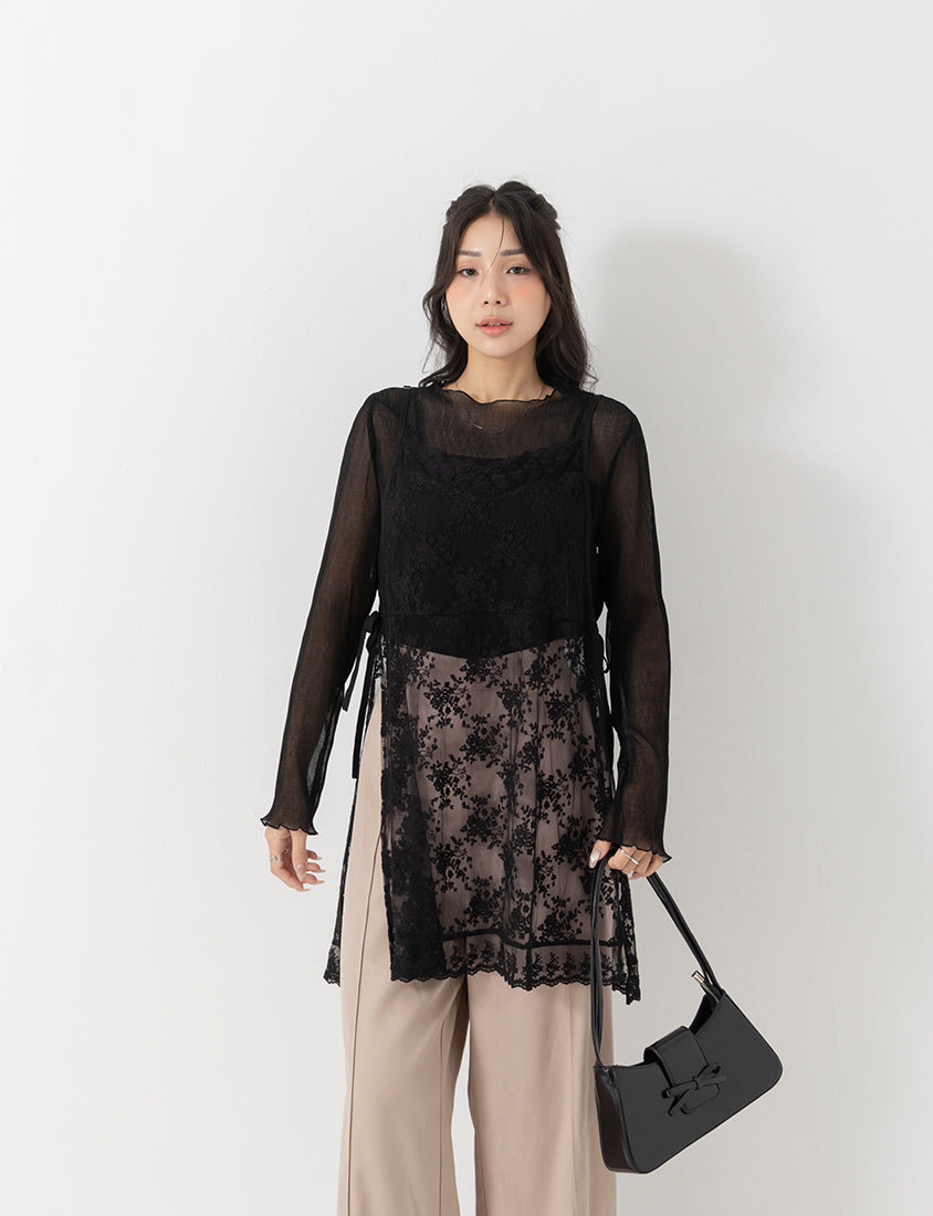 MISS. Lace Embroidered Side-Tie Layering Plus Size Vest