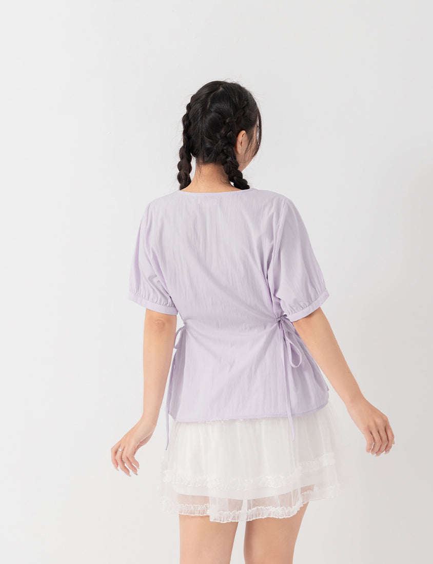 V-Neck Button Front Tie Waist Plus Size Top