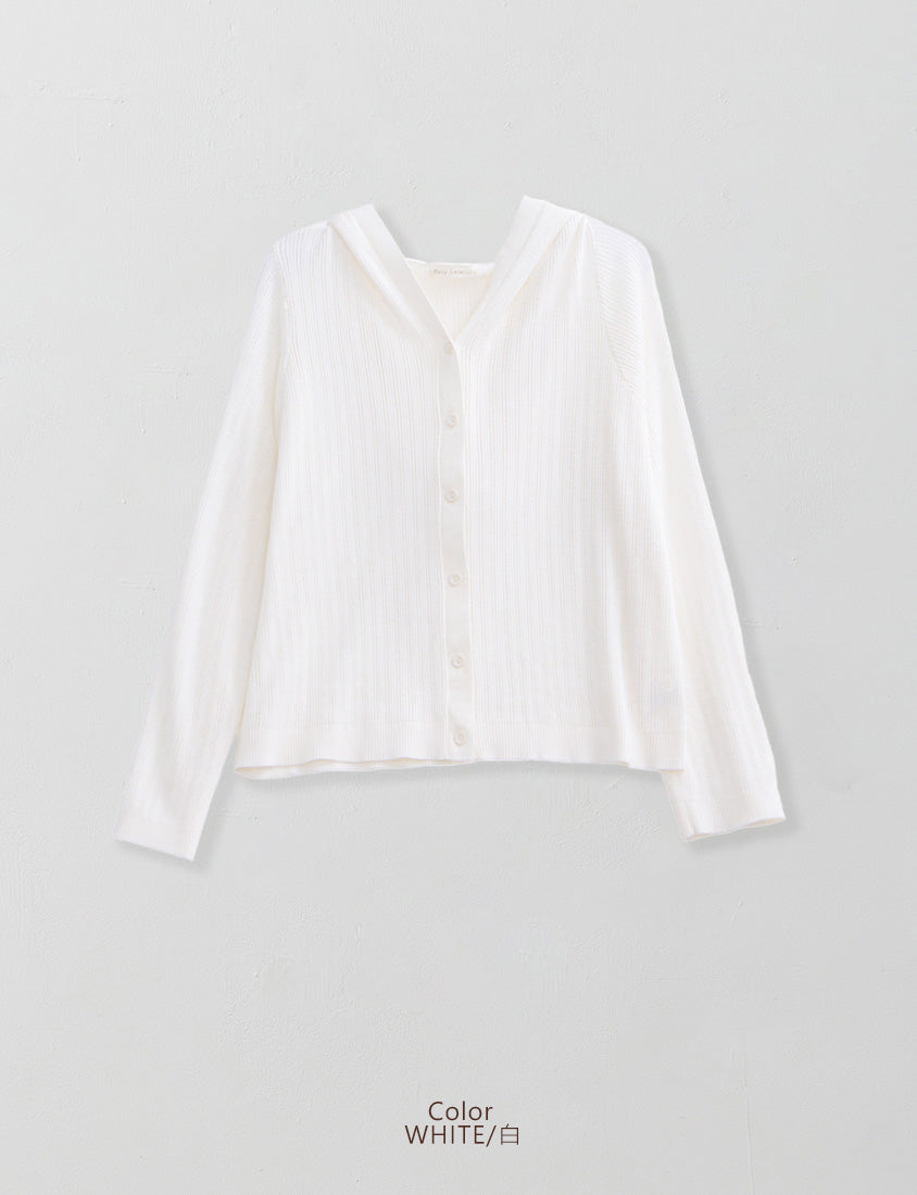 Openwork Knit Hooded Button-Up Plus Size Long Sleeve Cardigan