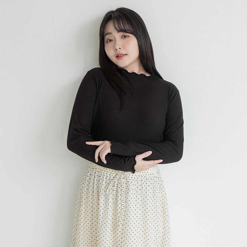 Ribbed Lettuce Trim Mock Neck Plus Size Top