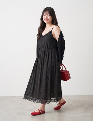 Sweet Lace Textured Plus Size Maxi Dress