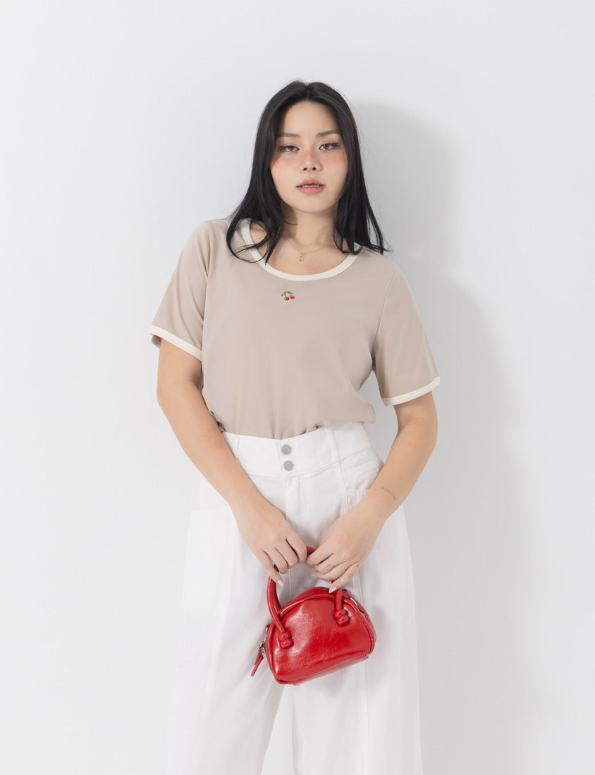 Contrast Cherry Embroidery Crewneck Plus Size Tee