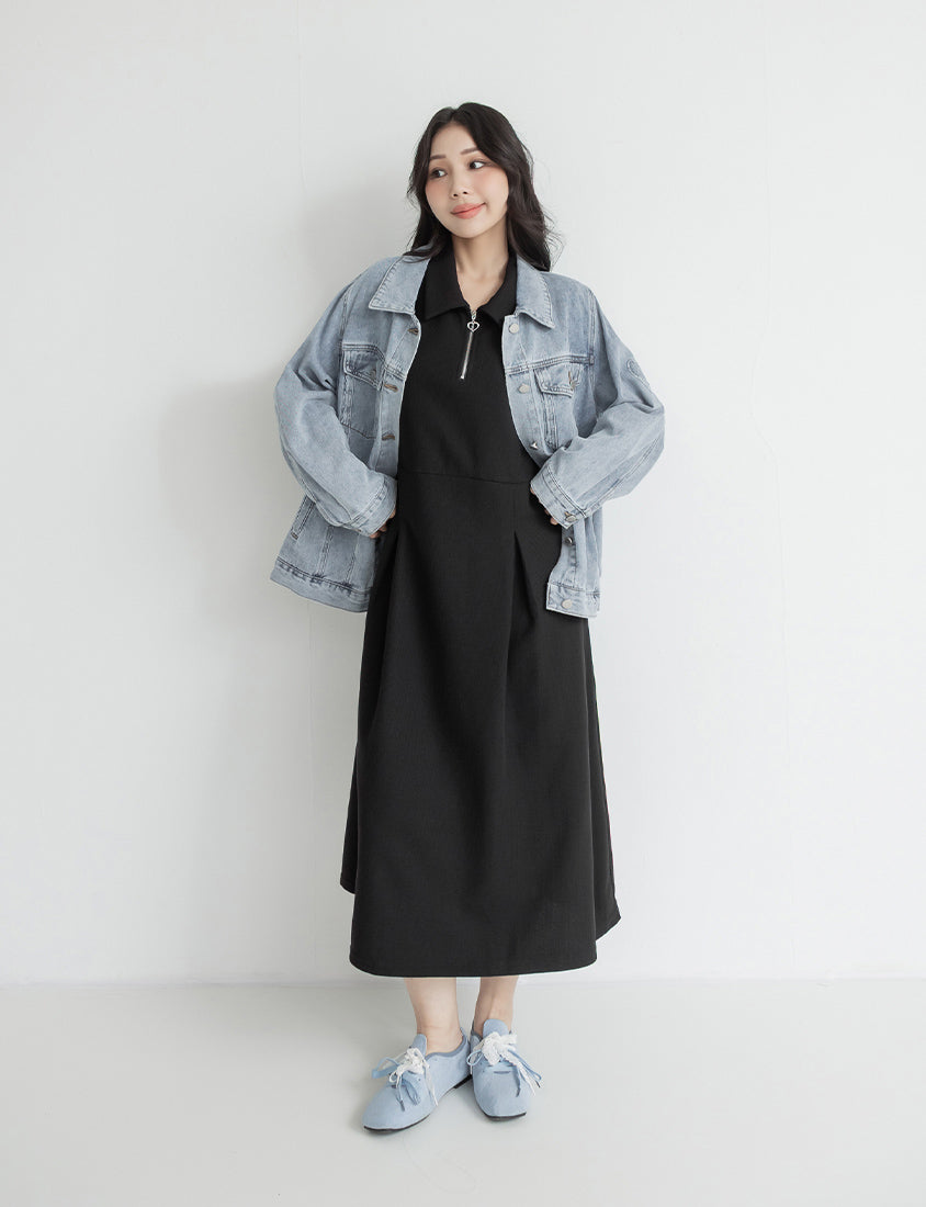 Collared Waffle-Knit Cinched Waist Plus Size Maxi Dress