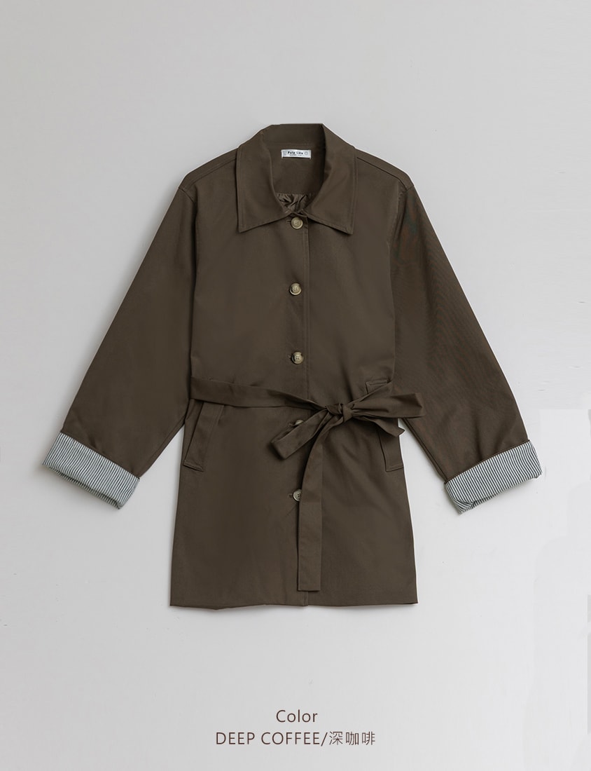 MISS.Korean Style Textured Mid-Length Plus Size Trench Coat (With Belt)