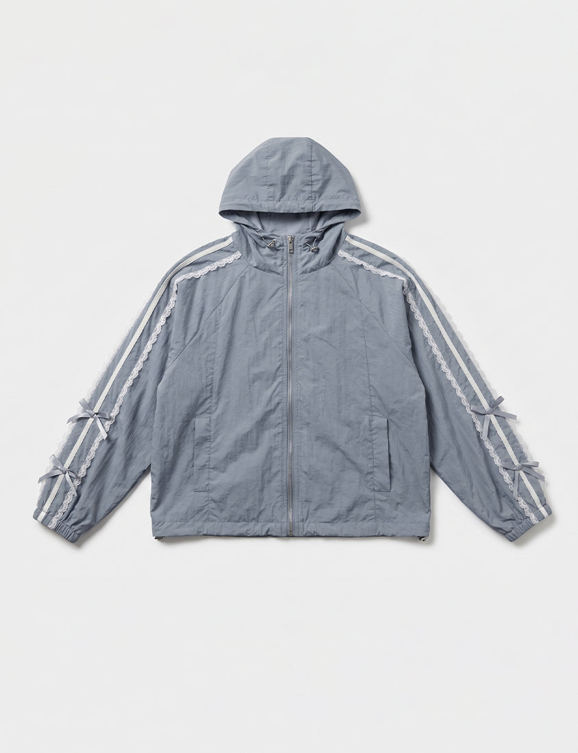 Lace Water-Repellent Hooded Plus Size Trench Coat