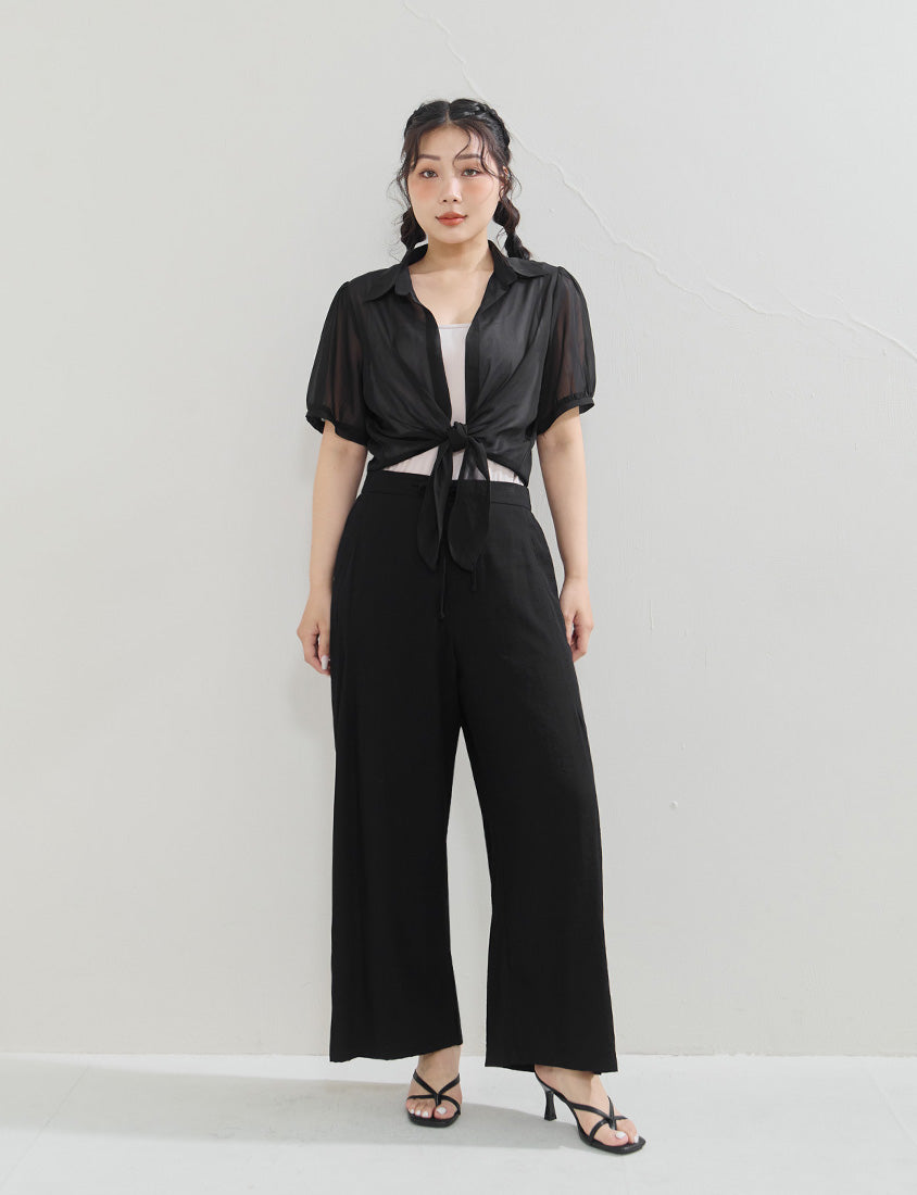 Lightweight Linen-Blend Plus Size Drawstring Pants