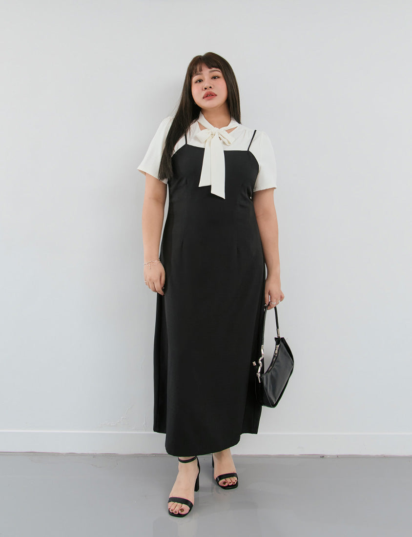 MISS. Korean Style Adjustable Strap Back Slit Plus Size Maxi Dress