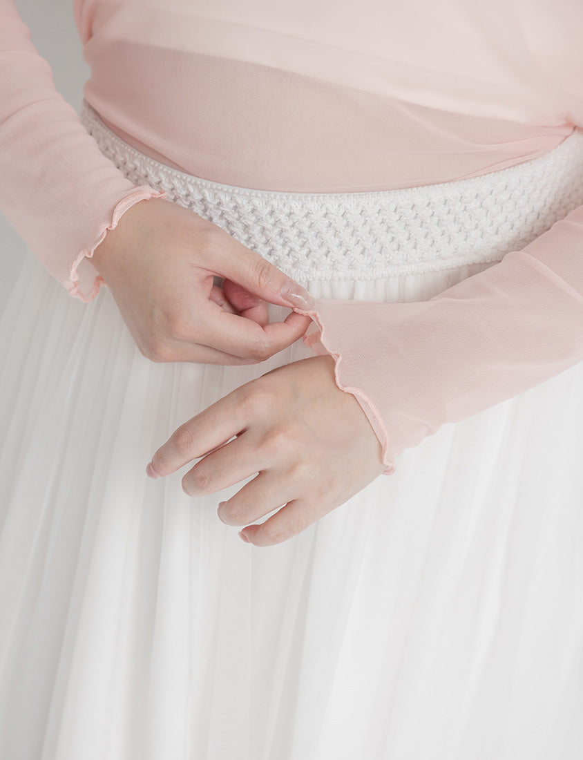 Versatile Ruffle Trim Sheer Long Sleeve Plus Size Top