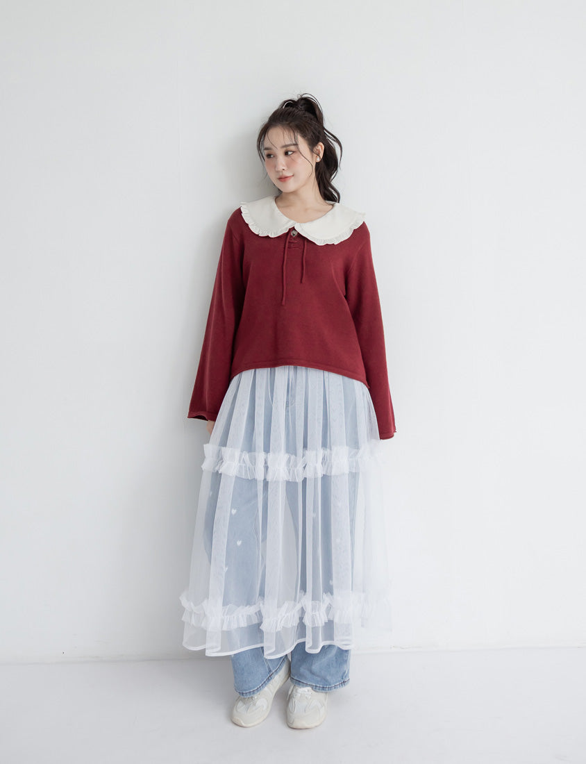 V-Neck Tie Flare Sleeve Plus Size Knit Top