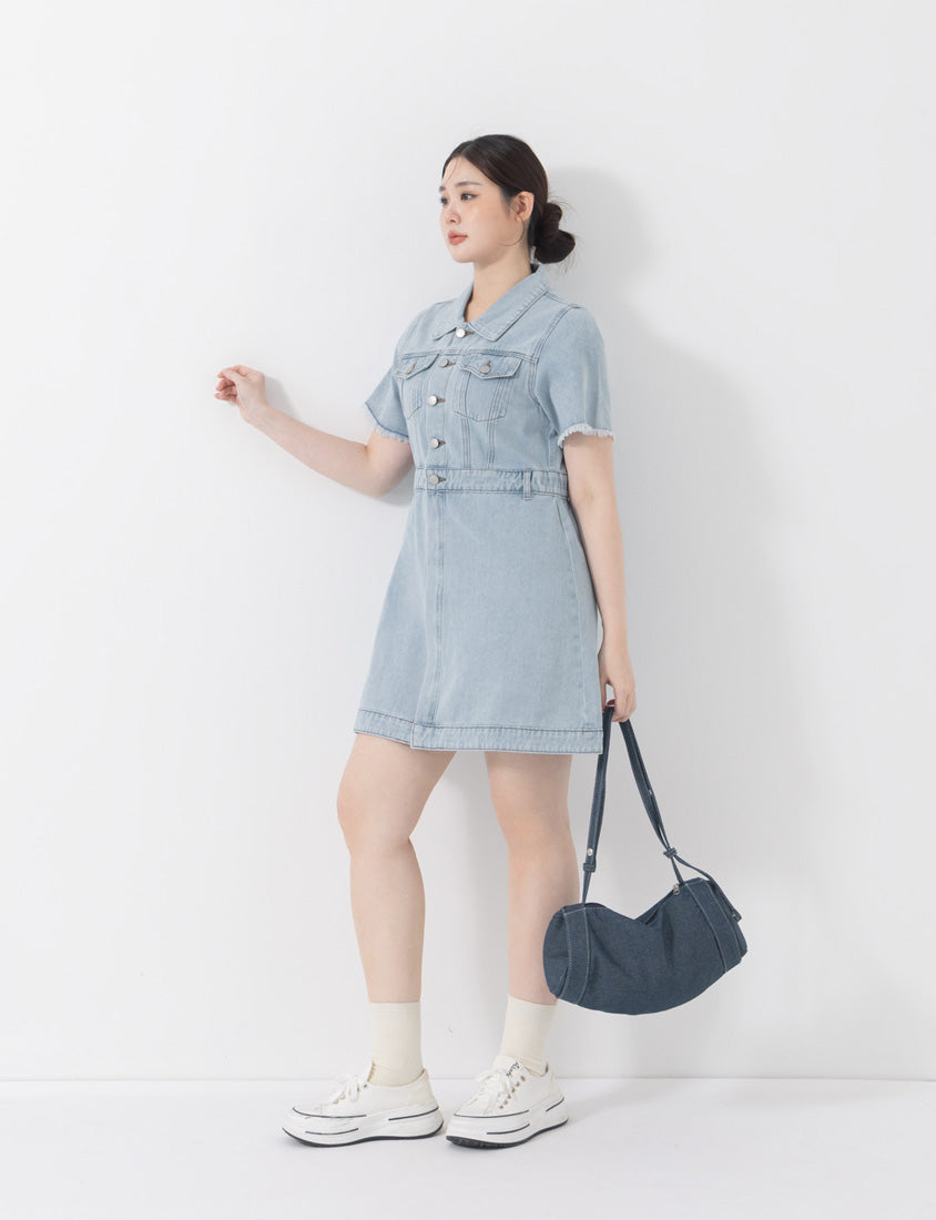 2-Way Stitch Detail Plus Size Denim Mini Dress