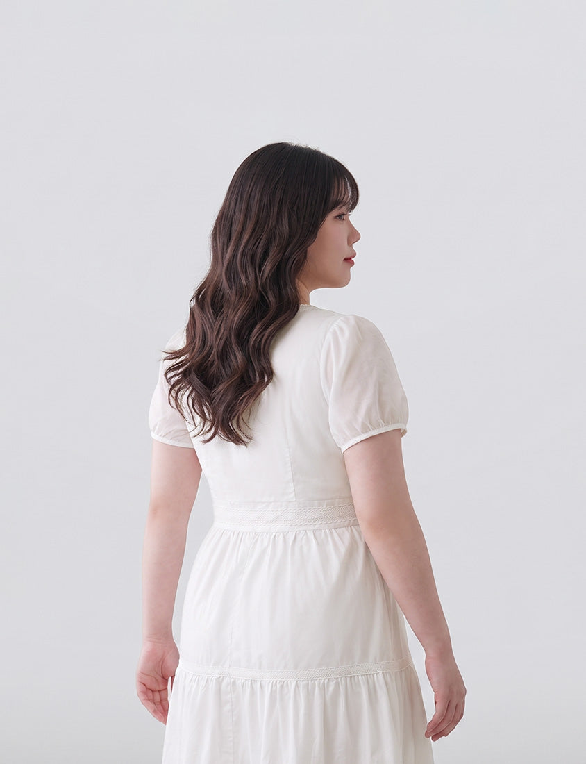Tie Crew Neck Lace Panel Plus Size Mini Dress