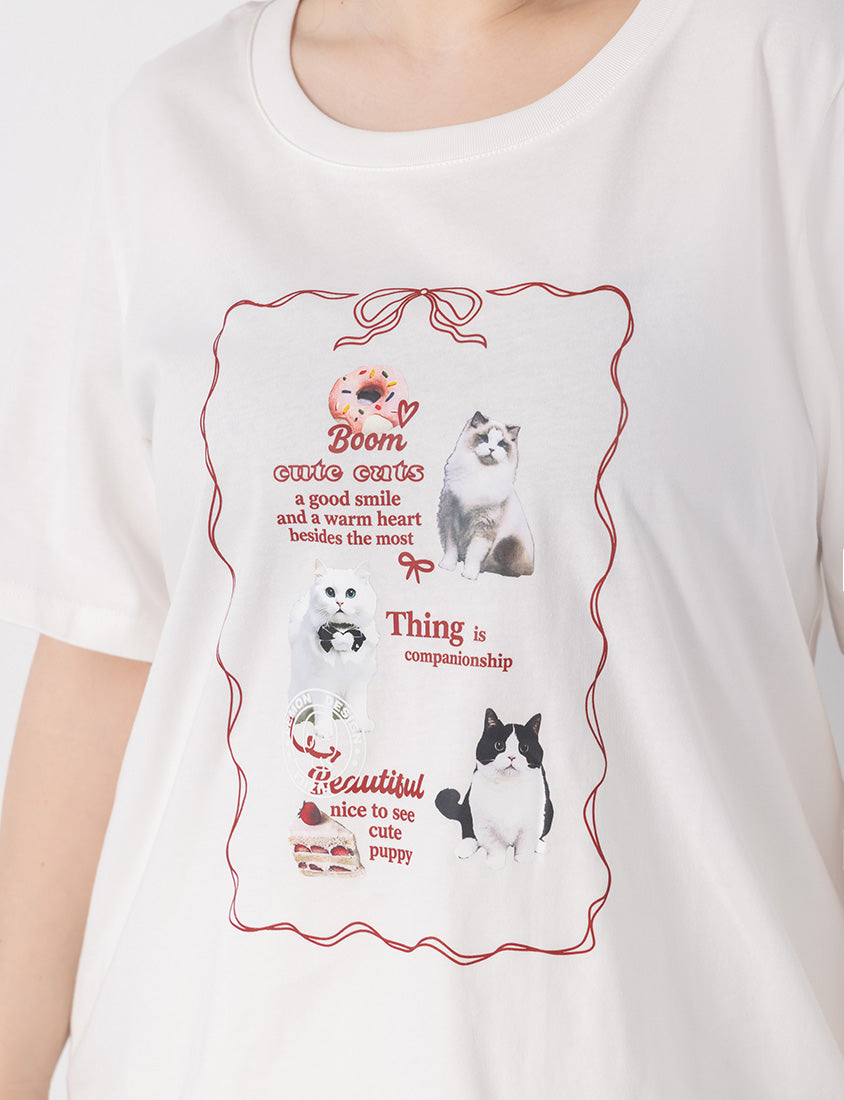 Cute Cat Print Oversized Plus Size Tee