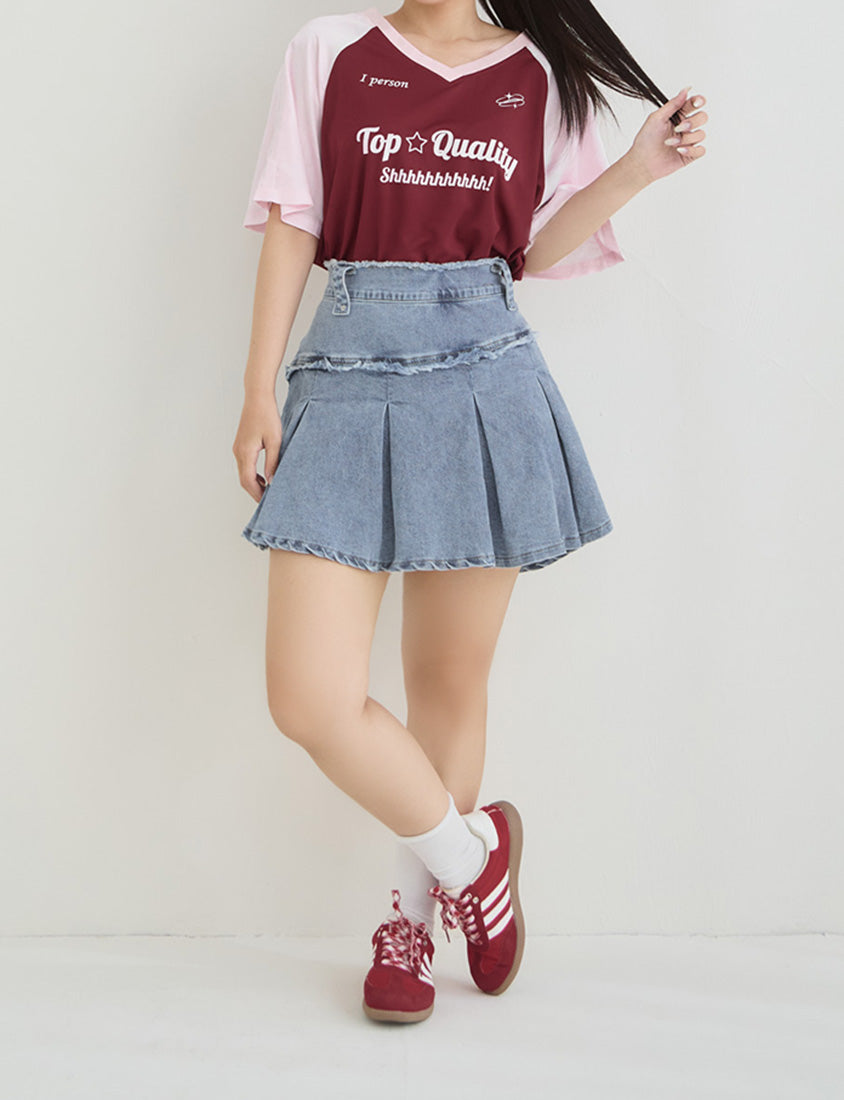 American Style Contrast V-Neck Oversized Jersey Plus Size Tee