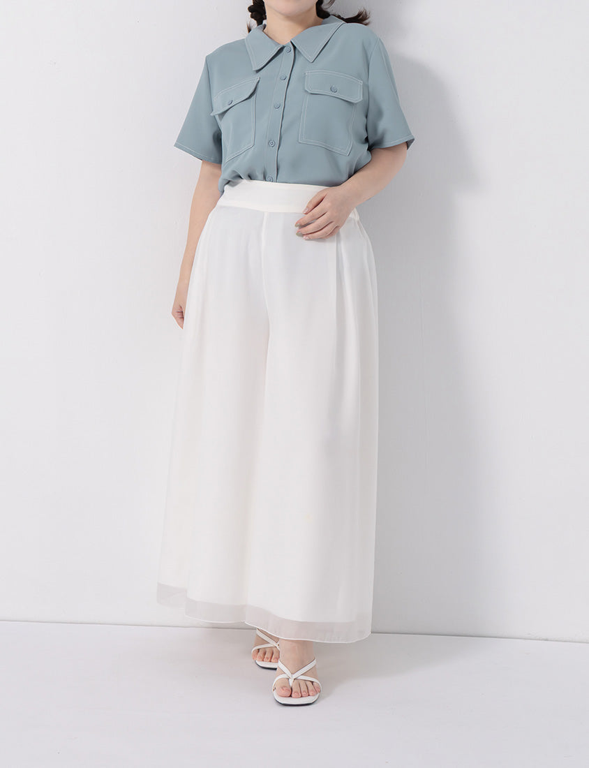 Wide Waistband Ethereal Sheer Plus Size Wide Leg Pants