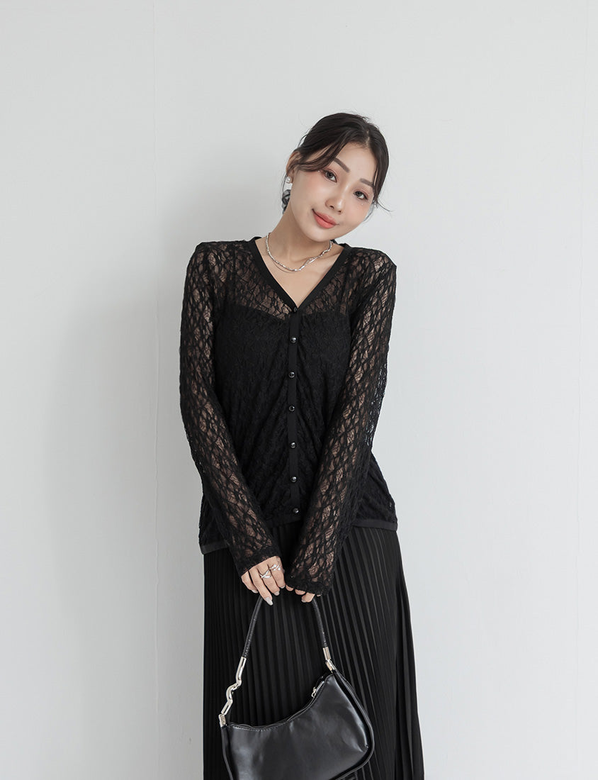 MISS. Fairy Lace Hollow Cut Button-Up Plus Size Cardigan