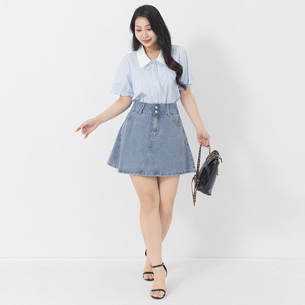 Ultra High Waist Tummy Flattering Plus Size A-Line Denim Skirt