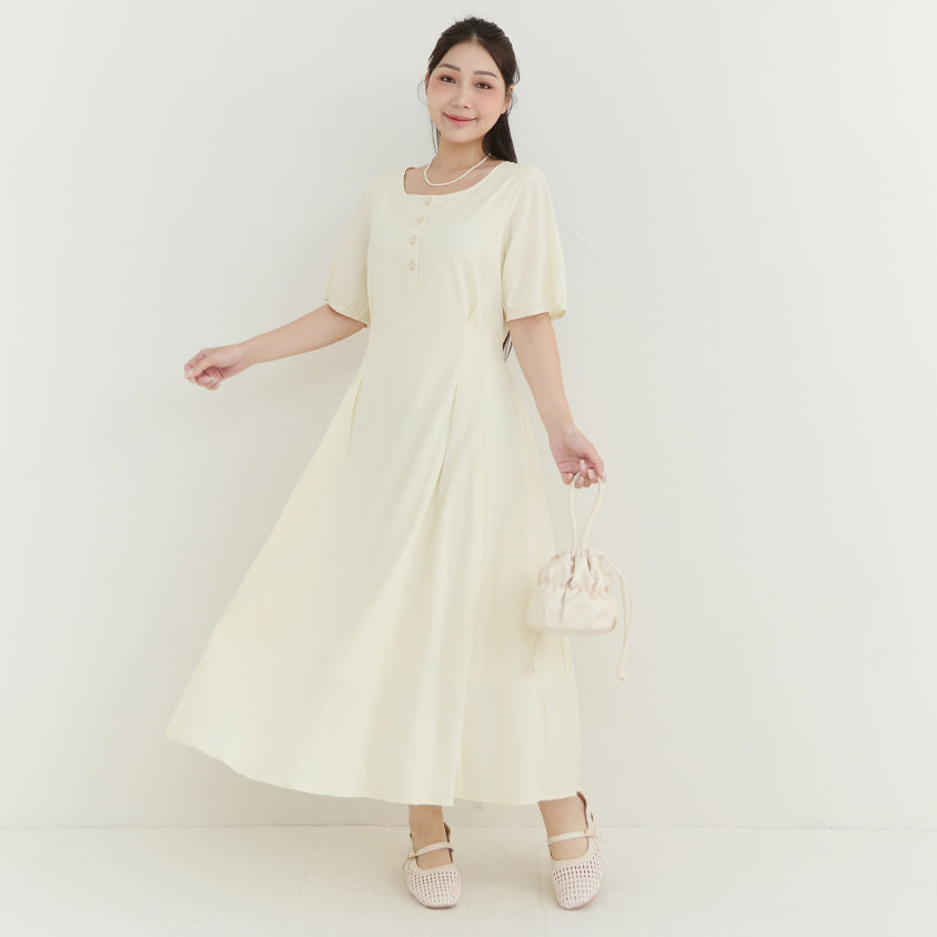 MISS. Elegant Tweed Puff Sleeve Textured Plus Size Maxi Dress