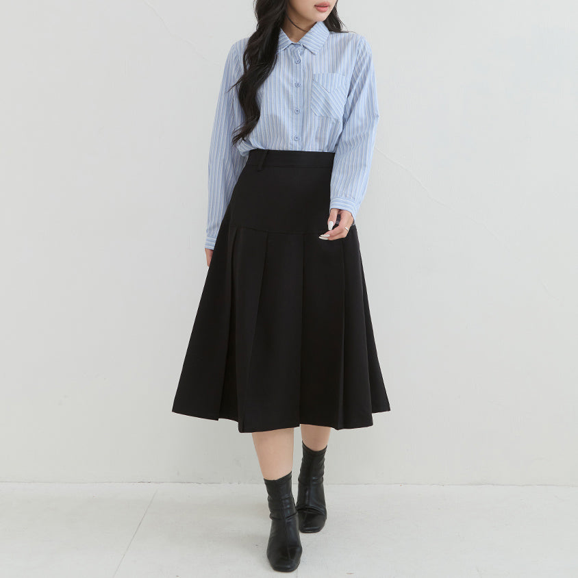 Preppy Wide Pleated Plus Size Midi Skirt