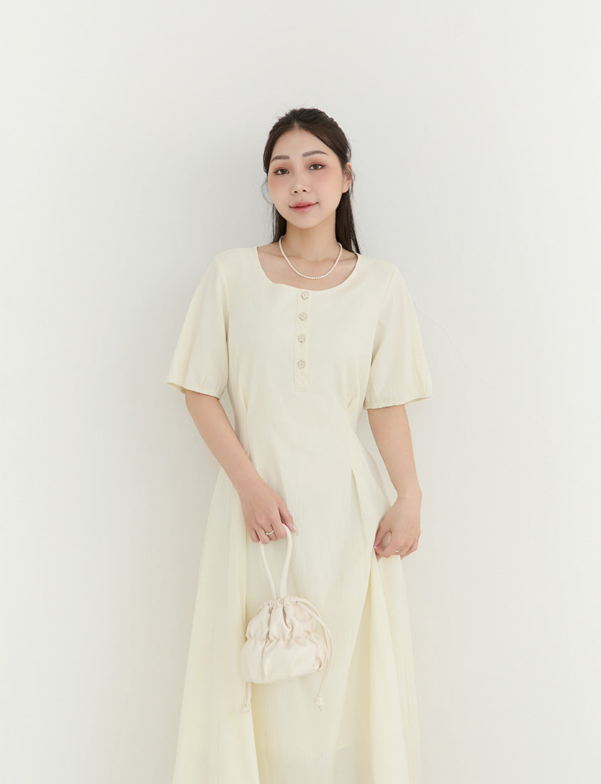 MISS. Elegant Tweed Puff Sleeve Textured Plus Size Maxi Dress