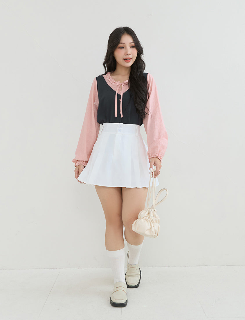 Romantic Ruffle Collar Faux Two Piece Plus Size Top