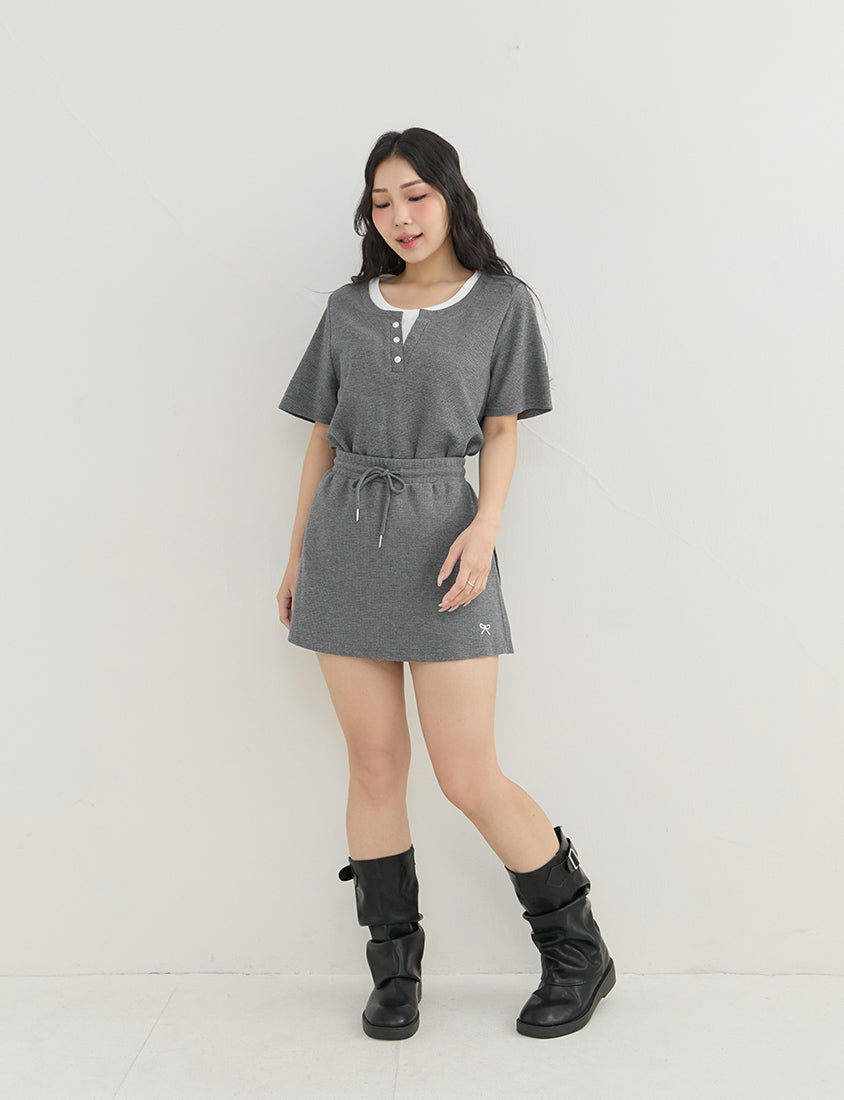 Waffle Knit Faux Two-Piece Plus Size Top