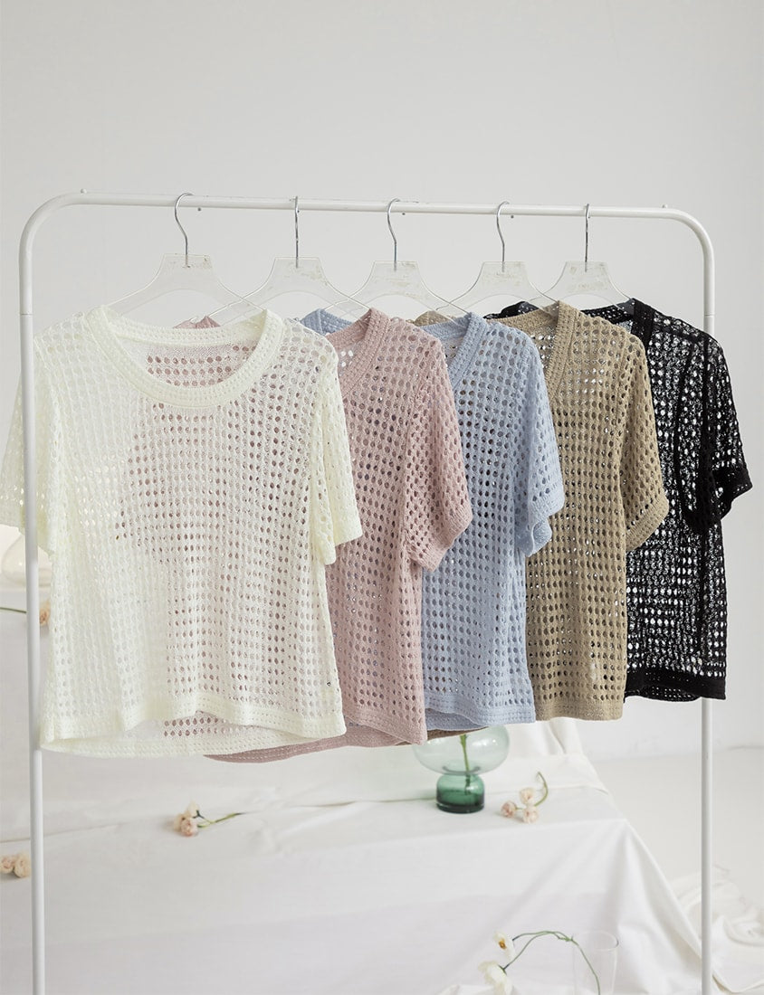 Summer Hollow Knit Short Sleeve Plus Size Top