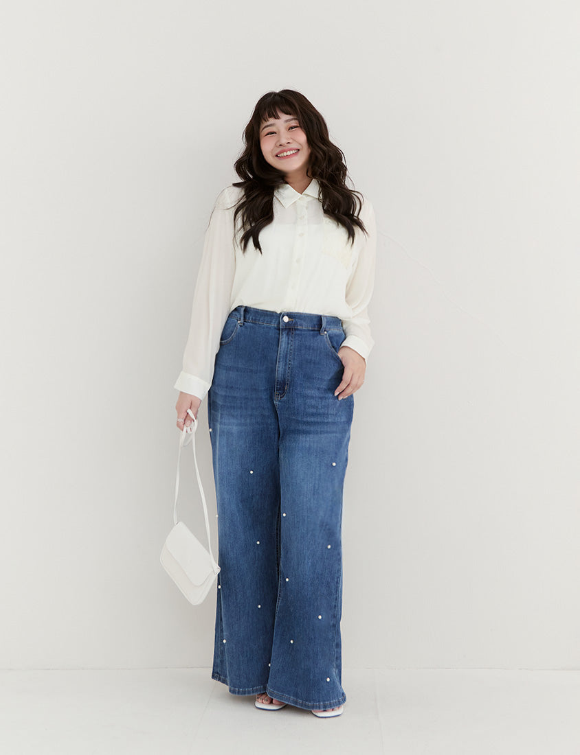 Elegant Lace Patchwork Semi-Sheer Chiffon Plus Size Shirt
