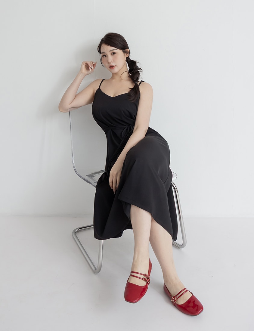 Wrinkle-Resistant A-Line  Plus Size Cami Maxi Dress (With Waist Tie)