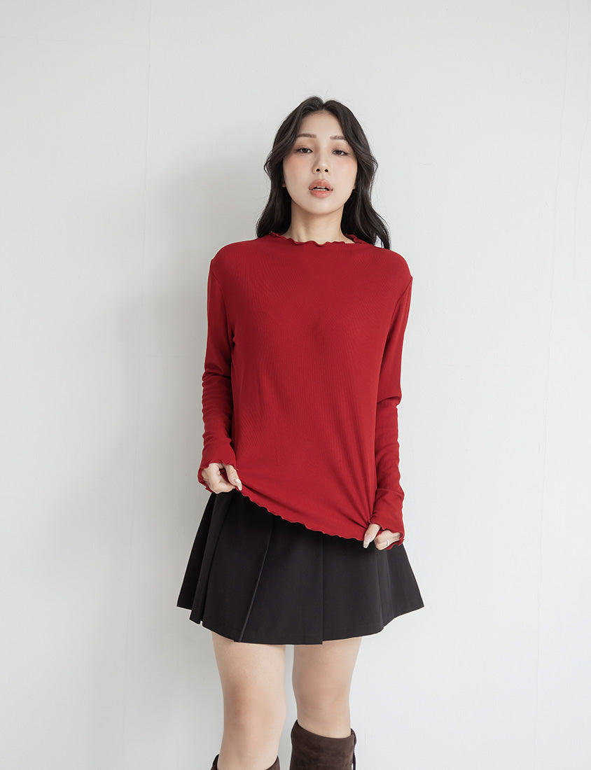 Ribbed Lettuce Trim Mock Neck Plus Size Top