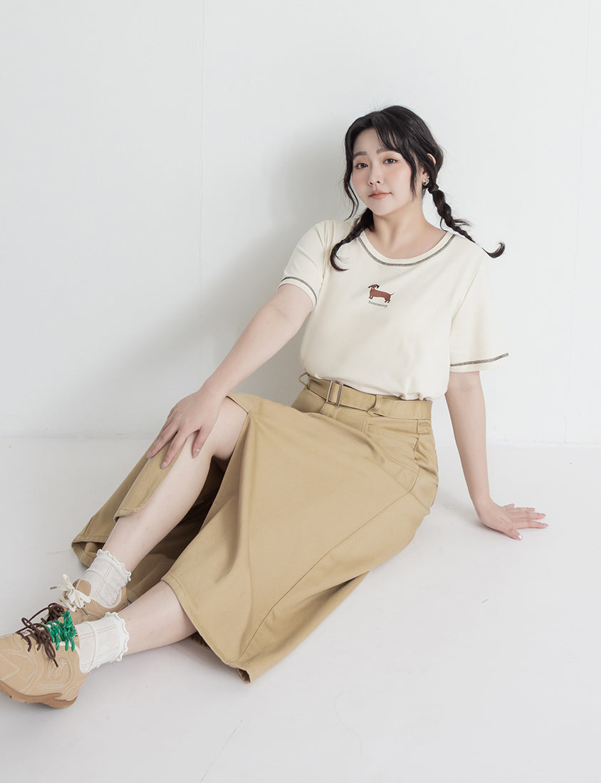 Lyocell Twill A-Line Plus Size Maxi Skirt (With Belt)