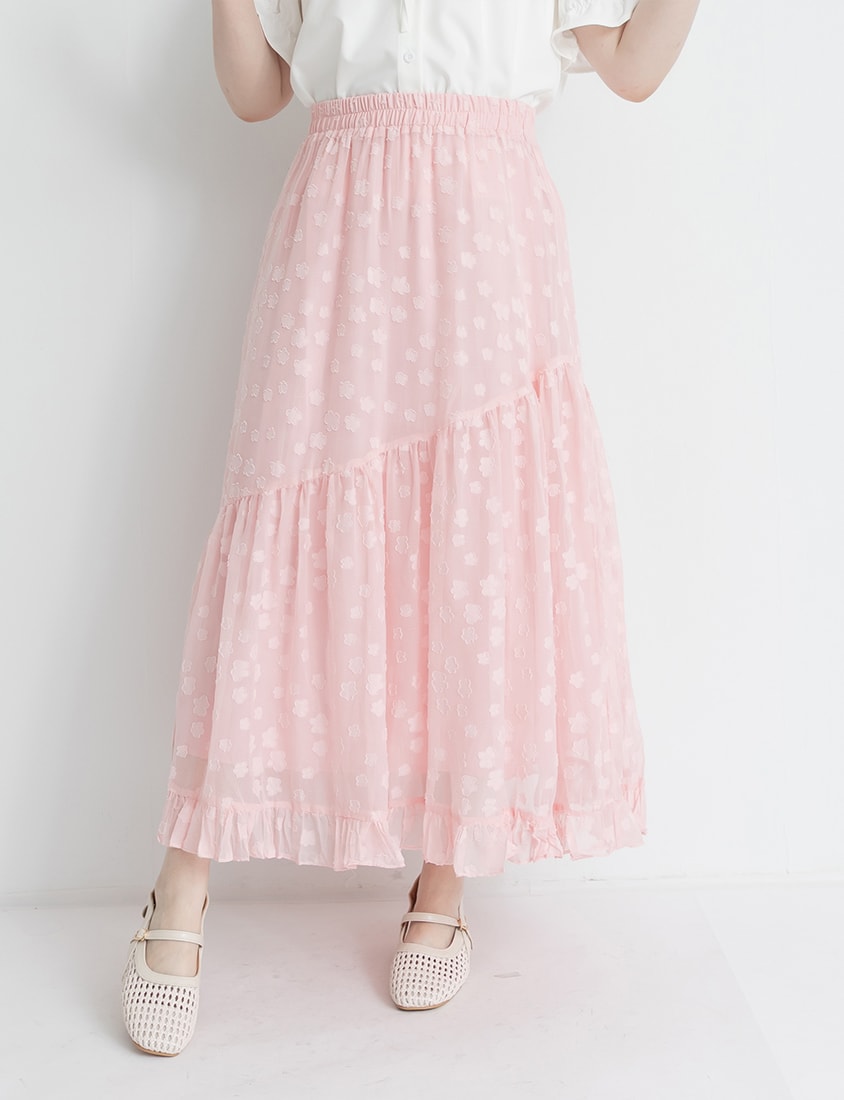 Japanese Floral Jacquard Tiered Plus Size Maxi Skirt