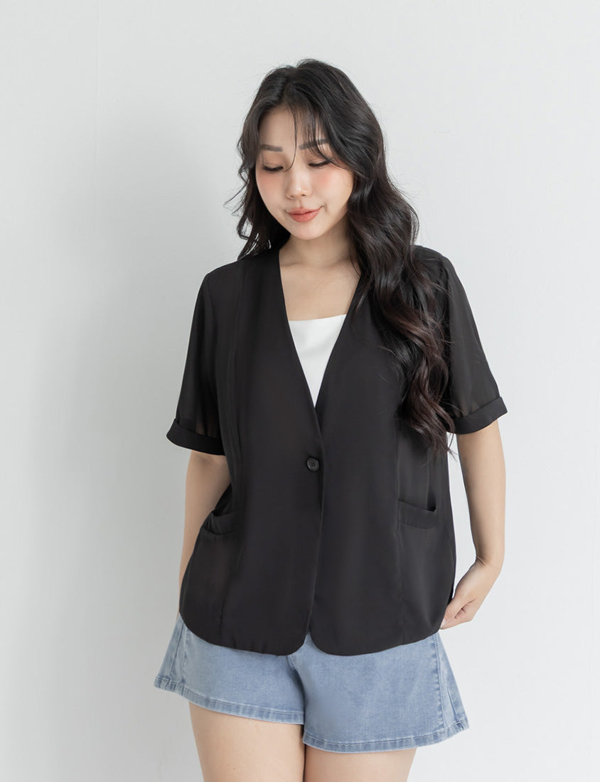 MISS. Sheer Chiffon Tailored Plus Size Blazer