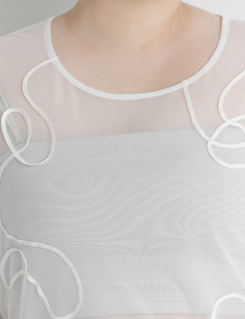 Japanese Style Wavy Line Sheer Textured Plus Size Top